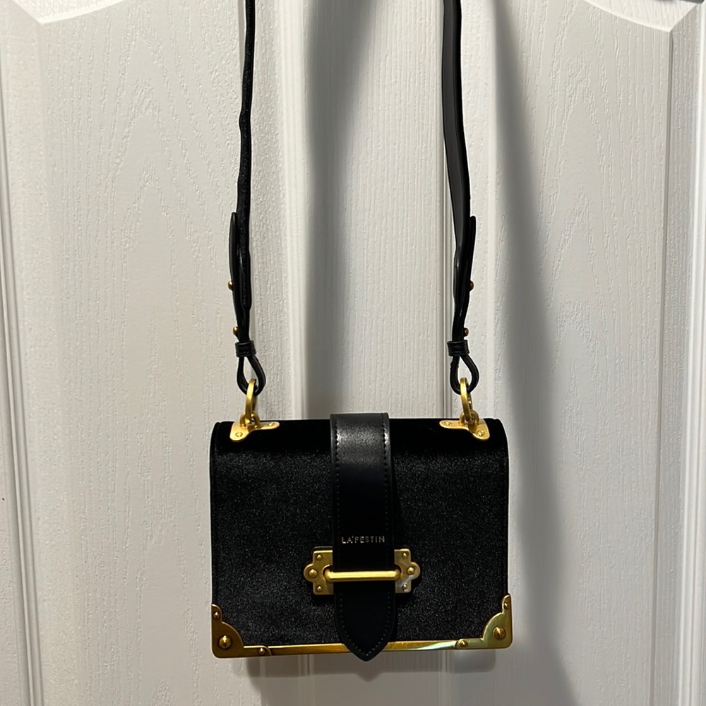 Black Velvet & brushed Gold detailing- Box Mini Trunk Crossbody bag